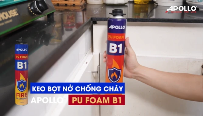 Chỉ nên bơm 50% - 70% thể tích khe hở vì keo Apollo PU Foam B1 sẽ trương nở gấp 2 - 3 lần thể tích ban đầu